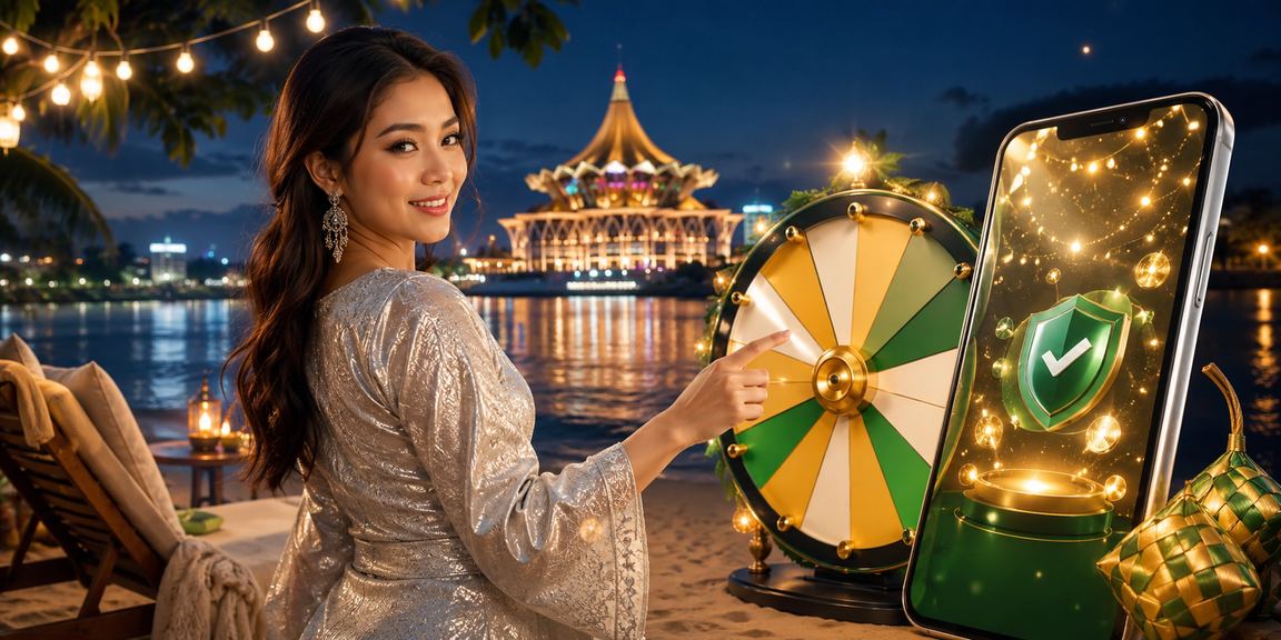 Paparan permainan lucky draw jackpot bernuansa Hari Raya di Kuching Malaysia
